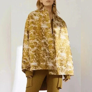 Erika Cavallini Gold jacquard and leather coat
